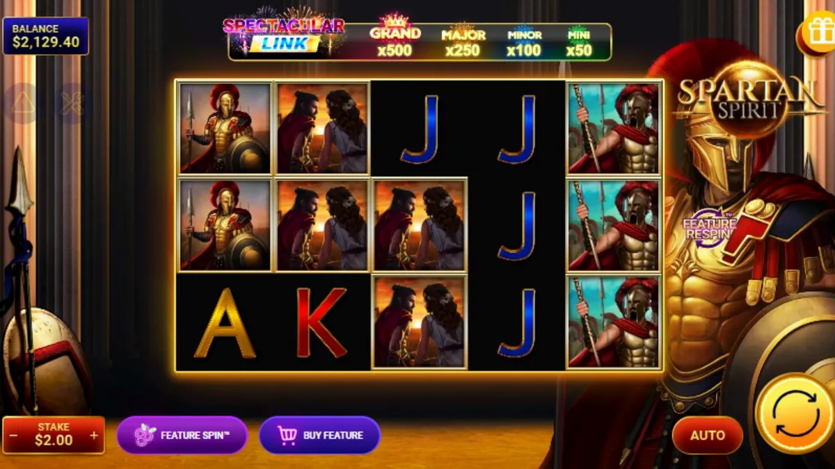 Prajurit Spartan dan latar belakang kuil kuno dalam slot Spartan Spirit